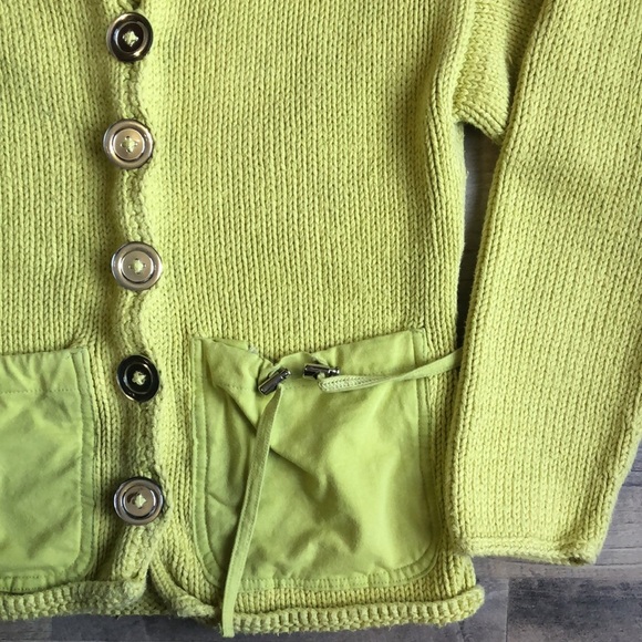 Pure HANDKNIT Womens Sweater XS/S Button Up Neon Green Handmade - Picture 3 of 4